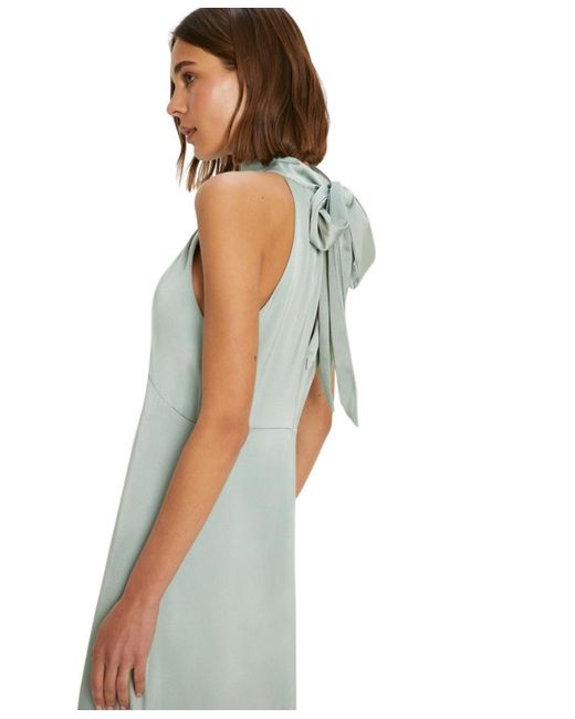Oasis Green Satin Halter Neck Midi Bridesmaid Dress