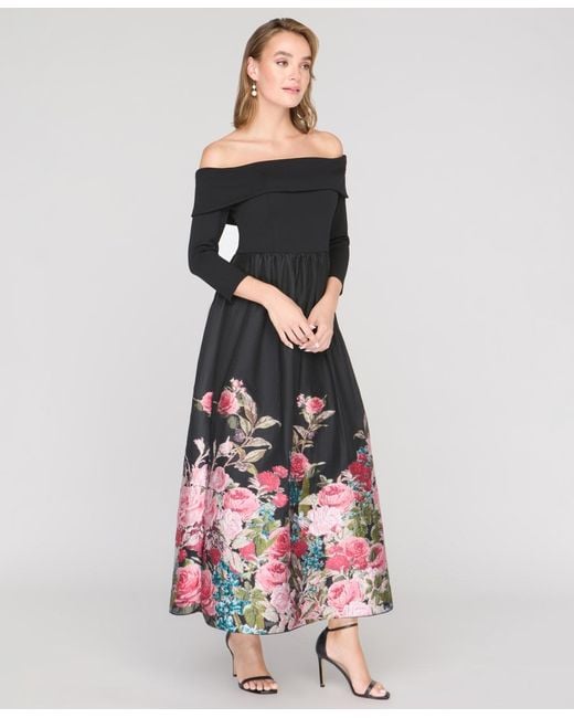 JS Collections Multicolor Margaret Mixed Media Off-the-shoulder Gown