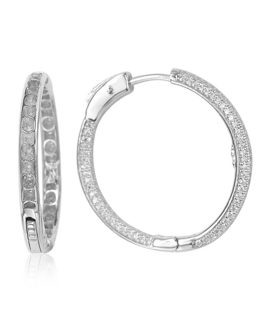 SUZY LEVIAN NEW YORK White Suzy Levian Sterling Silver Cubic Zirconia Pave Round Classic Hoop Earrings