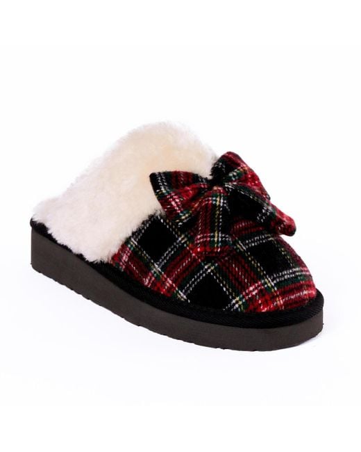 Minnetonka Black Bow Scuff Slippers