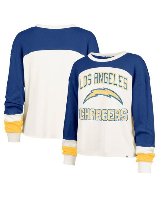 '47 Blue Los Angeles Chargers Double Header Curve Raglan Long Sleeve Crop Top