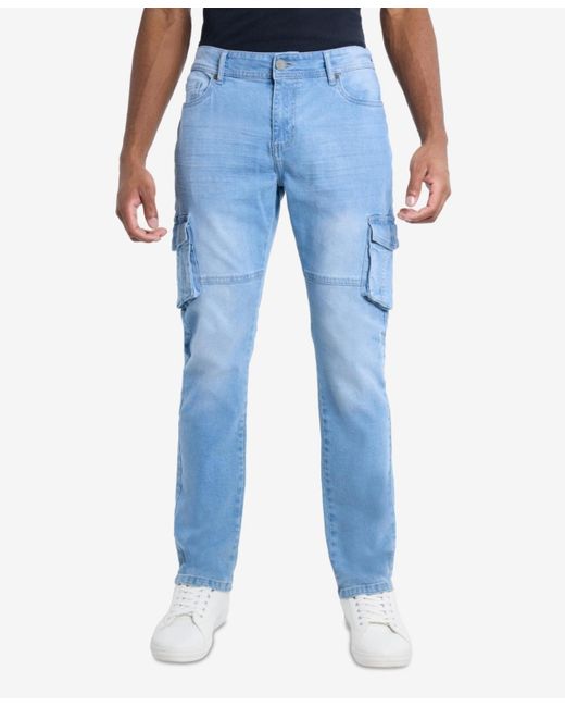 Xray Jeans Blue Slim Fit Stretch Cargo Jeans for men