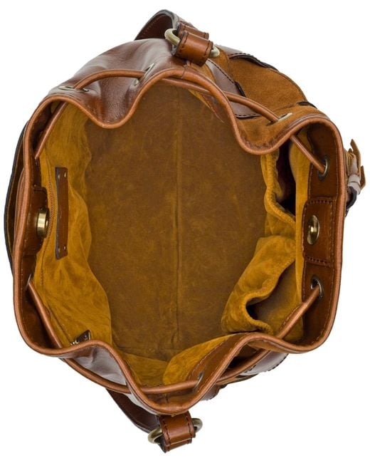 Patricia Nash Brown Bellona Small Leather Weave Drawstring Bag