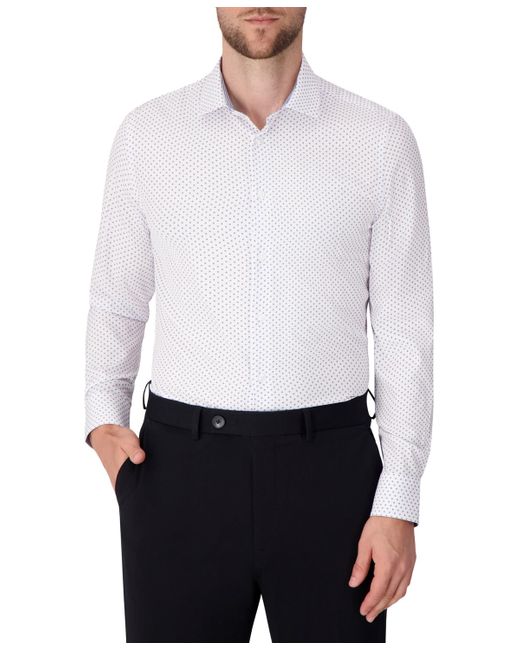 Report Collection White Long Sleeve 4-way Geo Print Dress Shirt for men