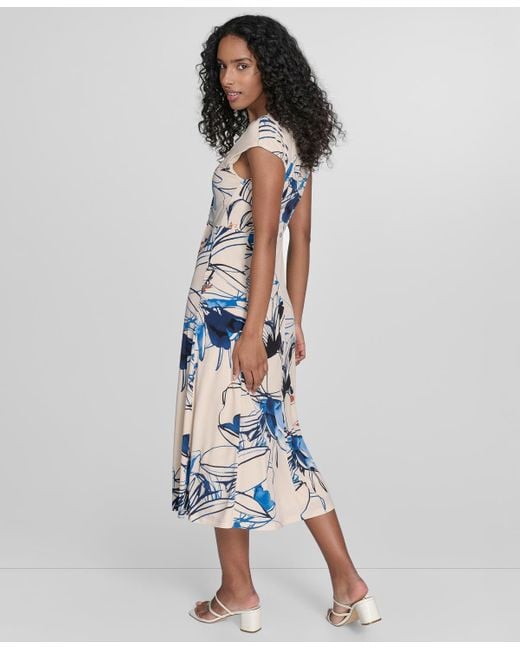 Calvin Klein Blue Printed Sleeveless A-line Dress