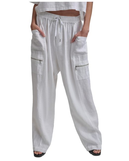 DKNY Gray Pull-on Mid-rise Linen Cargo Pants