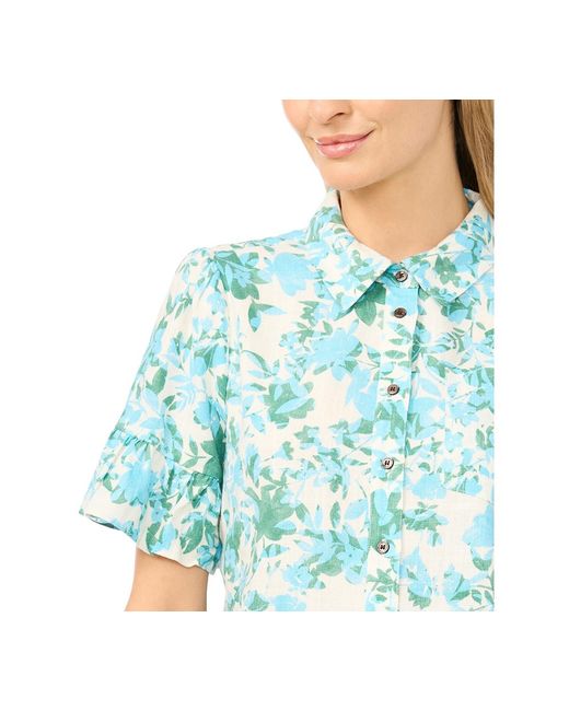 Cece Blue Short-sleeve Button-down Cropped Top