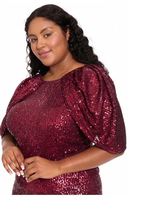 Muse Red Plus Size Sequin Draped-sleeve Top