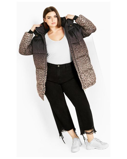Avenue Black Plus Size Indi Print Puffer Jacket