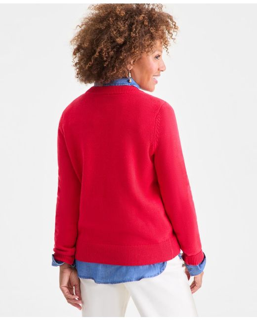 Style & Co. Red Whimsy Embroidery Pullover Sweater