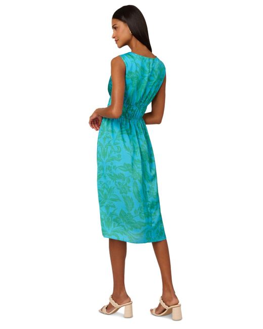 Adrianna Papell Blue Floral-print Smocked-waist Dress