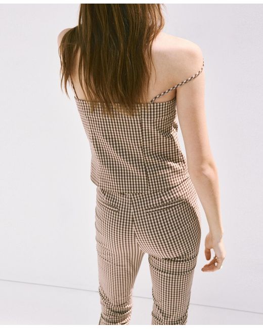 Mango White Gingham Check Button Top