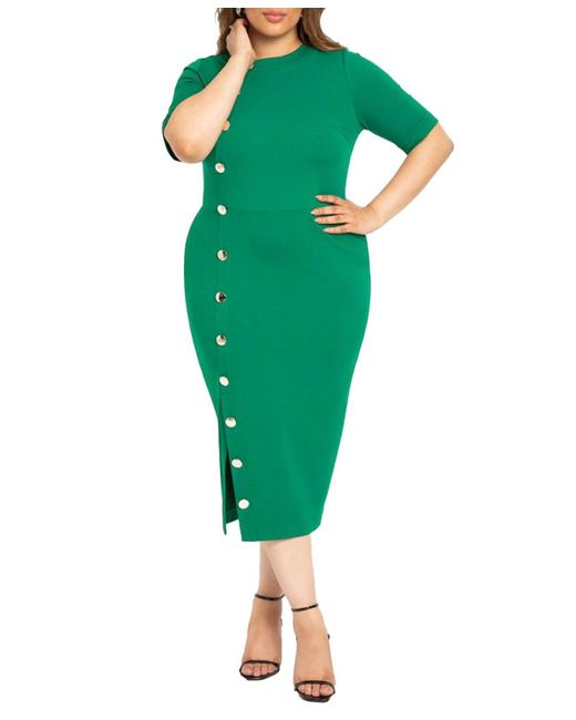 Eloquii Green Plus Size Button Front Workwear Dress