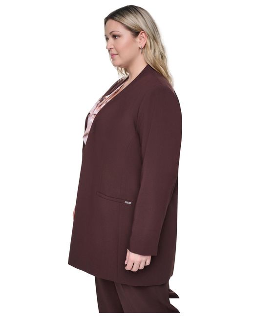 Calvin Klein Purple Plus Size Collarless Open-front Rollback-cuff Jacket