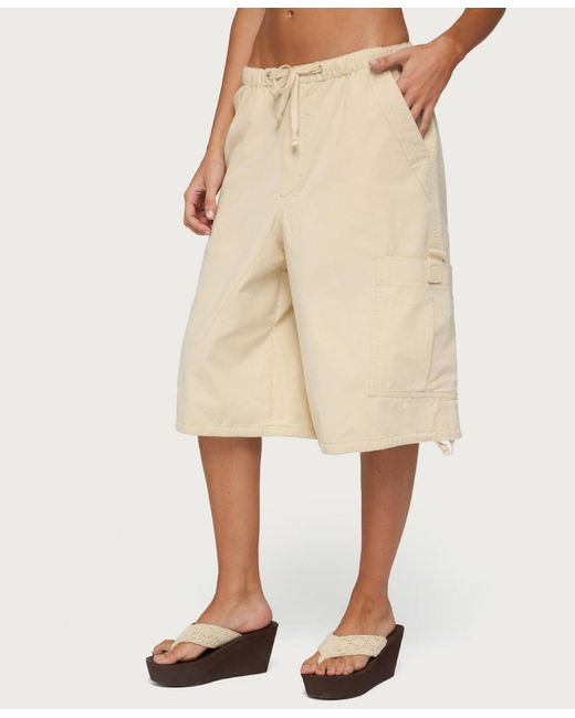 Edikted Natural Pull-on Cargo Bermuda Shorts