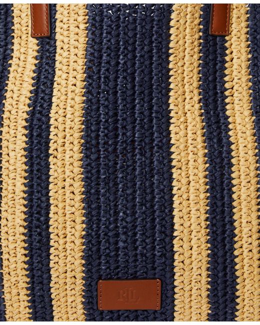 Ralph Lauren Blue Striped Woven Straw Extra Large Wilow Tote Bag