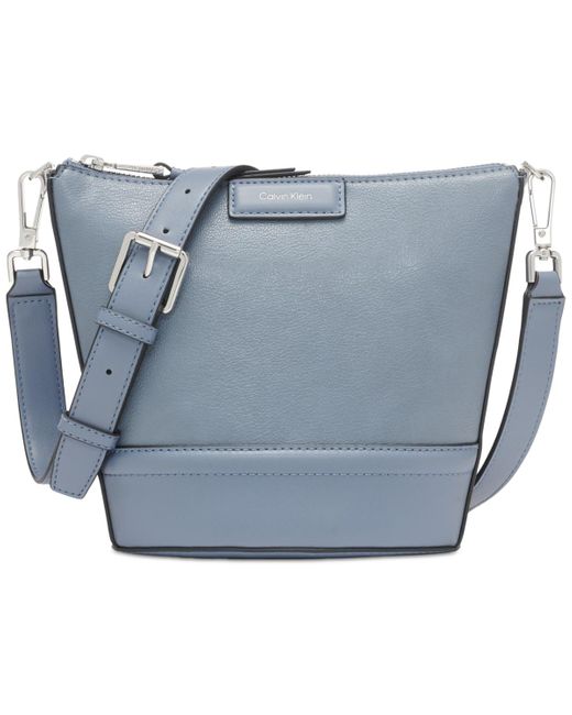 Calvin Klein Blue Ash Top Zipper Leather Adjustable Crossbody Bag