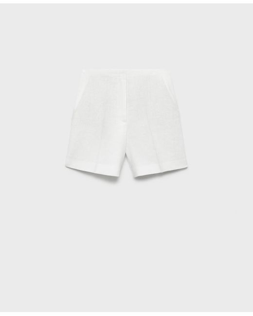 Mango White Straight-fit Linen Shorts