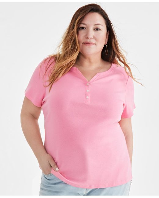 Style & Co. Pink Plus Size Short-sleeve Henley Top