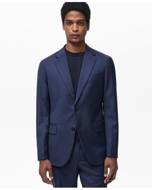 Mango Blue Slim-fit Wool Blazer