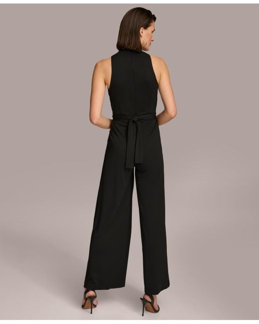 Donna Karan V-neck Hardware Sleeveless Jumpsuit in Black | Lyst