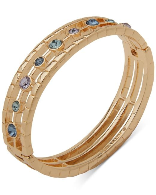 Anne Klein Metallic Gold-tone Stone-accent Triple-row Bangle Bracelet