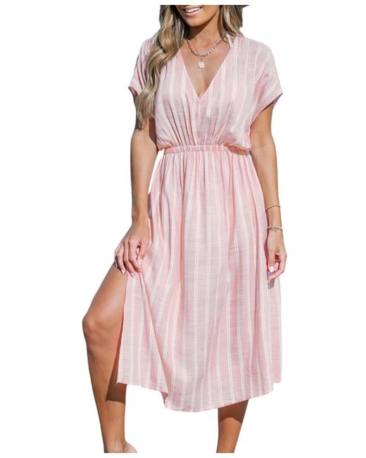 CUPSHE Pink Striped Midi Cover-up Dress