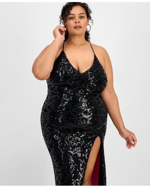 Pear Culture Black Trendy Plus Size Patterned Sequin A-line Dress