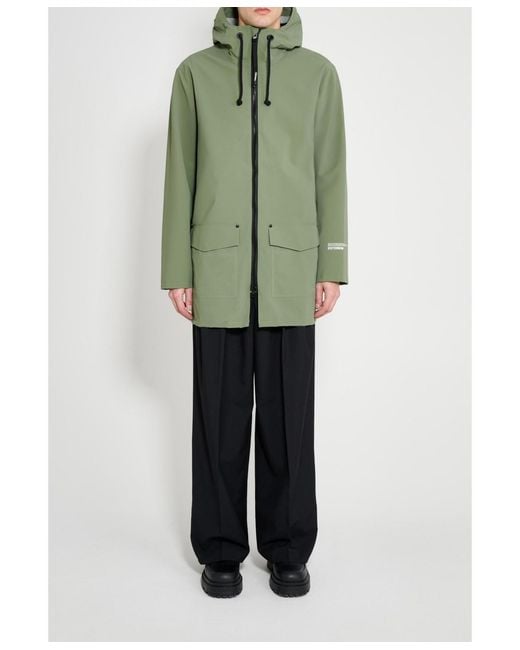 Stutterheim Green Stockholm Patch Matte Raincoat for men