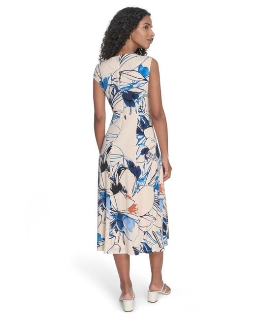 Calvin Klein Blue Printed Sleeveless A-line Dress