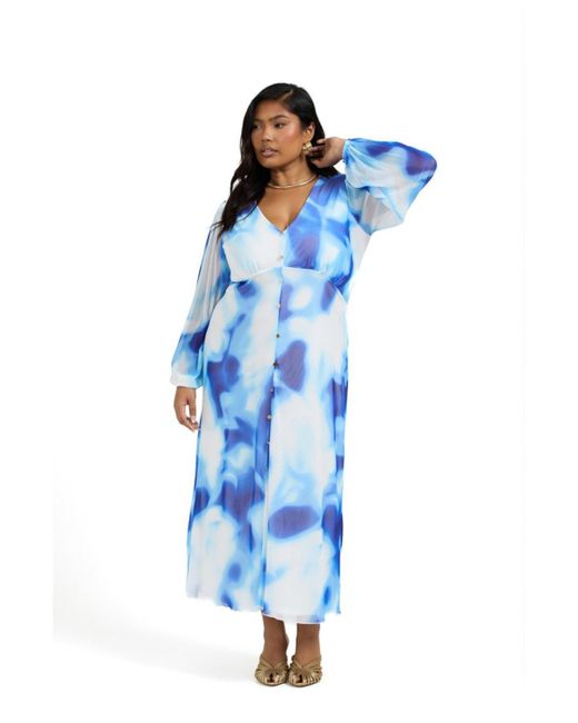 FASHION-SZN CURVE Blue Vibrant Tie Dye Midi Dress