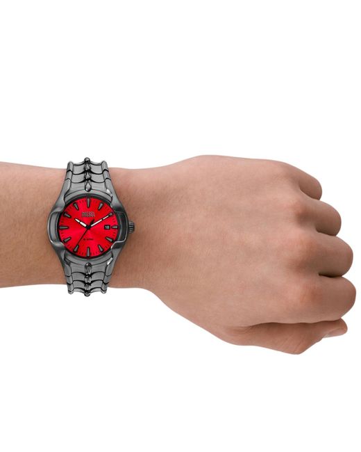 DIESEL Red Vert Three-hand Date Gunmetal Stainless Steel Watch for men