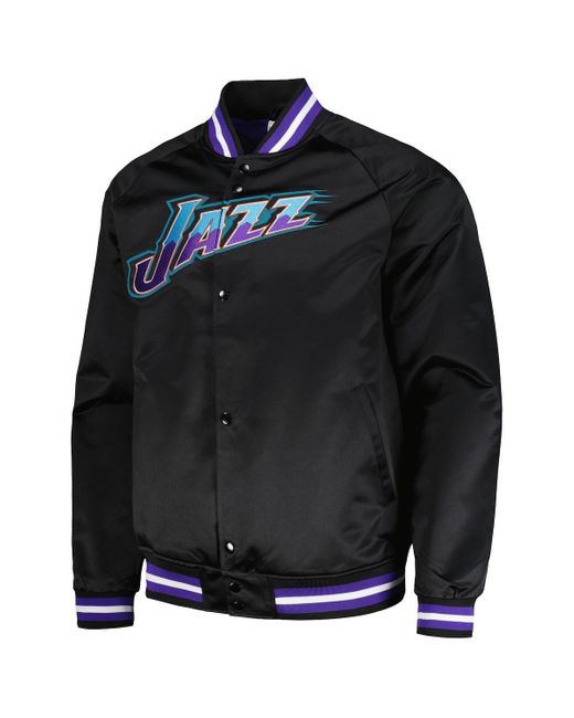 Mitchell & Ness Black Utah Jazz Hardwood Classics Throwback Wordmark Raglan Full-snap Jacket for men