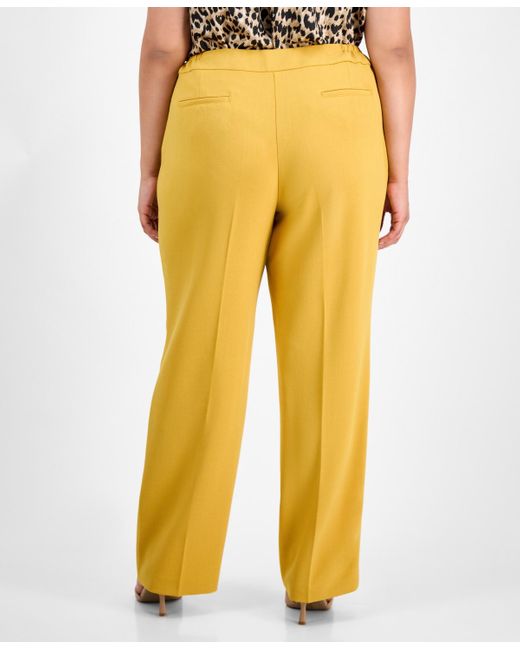 Kasper Yellow Plus Size Straight-leg Pants
