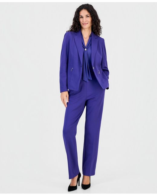 Kasper Purple Petite Notch-collar One-button Compression Jacket