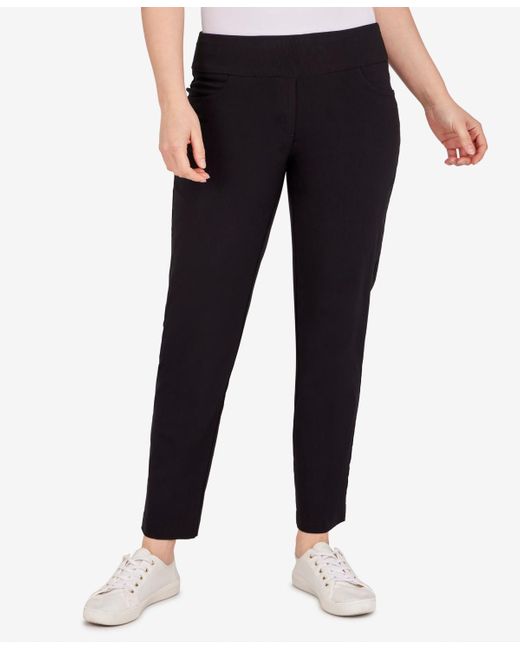 Ruby Rd. Petite Mid-rise Pull-on Straight Solar Millennium Tech Ankle Pants  in Black