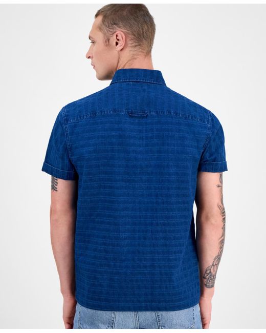 Sun & Stone Blue Sun + Stone Short Sleeve Striped Denim Button-front Shirt for men