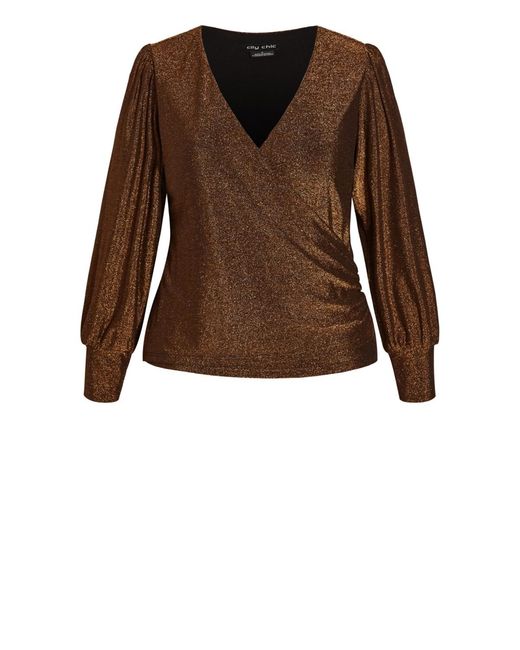 City Chic Brown Plus Size Glowing Lurex Top