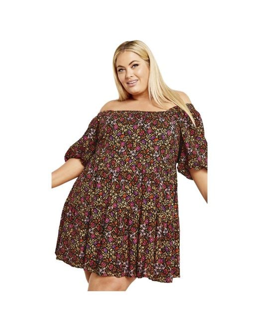 Avenue Brown Plus Size Bonnie Print Dress