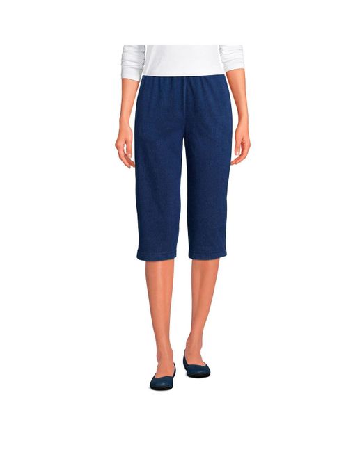 Lands' End Tall Sport Knit Denim High Rise Elastic Waist Pull On Capri