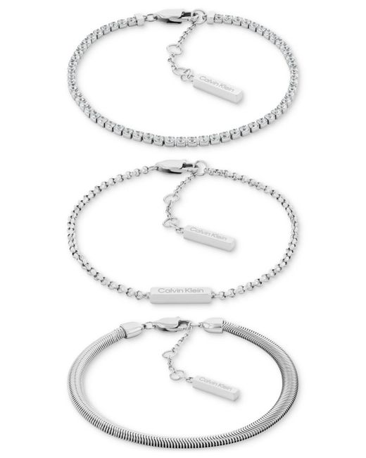 Calvin Klein White Stainless Steel 3-pc. Set Crystal Mixed Chain Bracelets