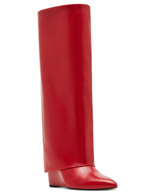 Madden Girl Red Evander Wide-calf Fold-over Cuffed Knee High Wedge Dress Boots