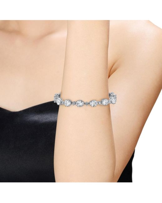Genevive Jewelry White Sterling Silver Rhodium Plated Cubic Zirconia Link Bracelet