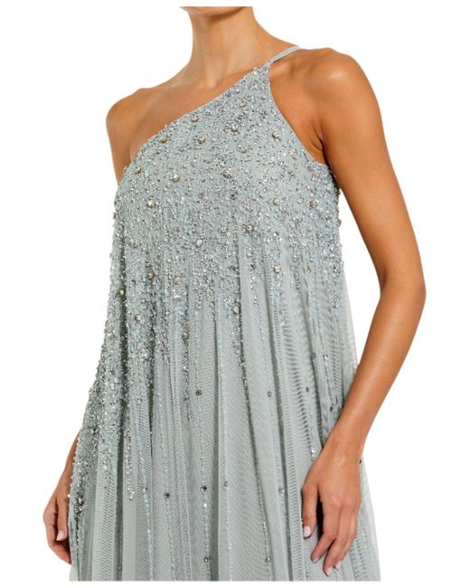Mac Duggal White One Shoulder Embellished Trapeze A Line Gown