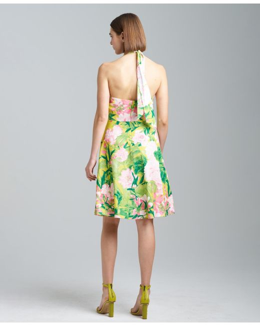 Natori Green Floral-print Twisted-halter Dress
