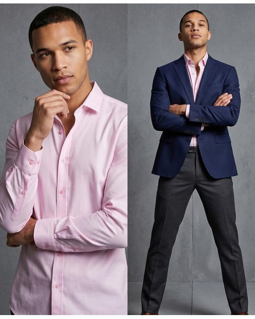 Tom Baine Pink Performance Stretch Solid Button Down Shirt for men