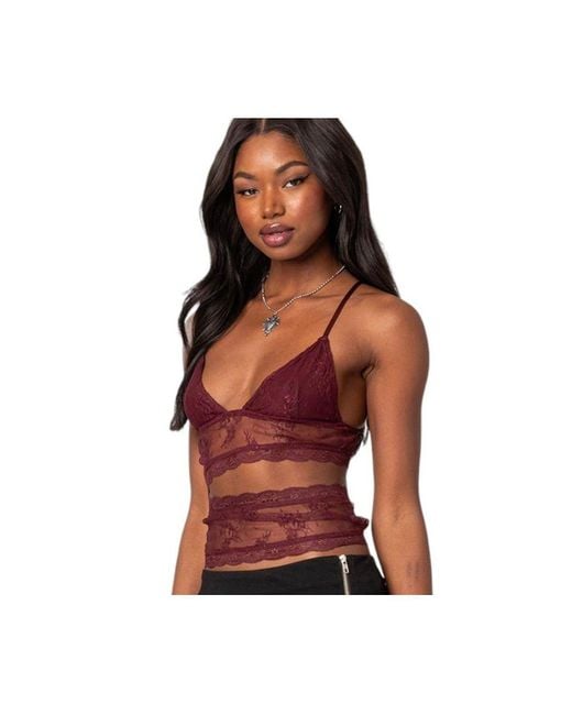 Edikted Red Spice Cut Out Sheer Lace Tank Top