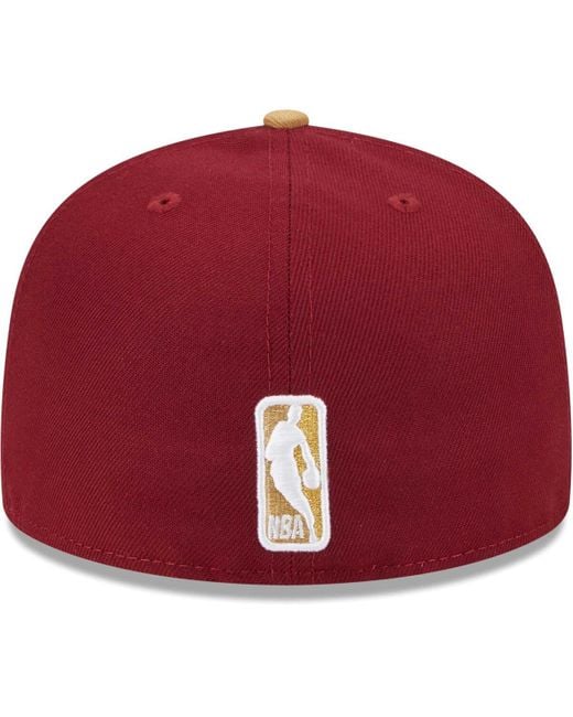 KTZ Red Wine/gold Cleveland Cavaliers Gameday Gold Pop Stars 59fifty Fitted Hat for men