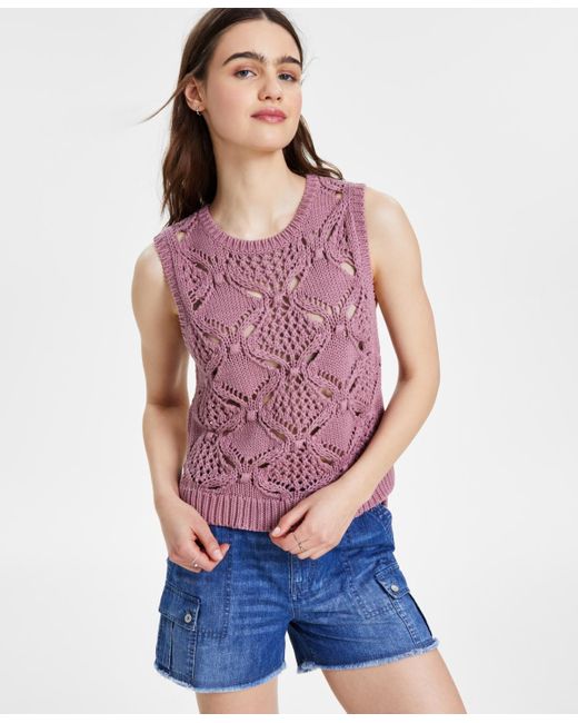 Lucky Brand Purple Diamond Crochet Cotton Sweater Vest