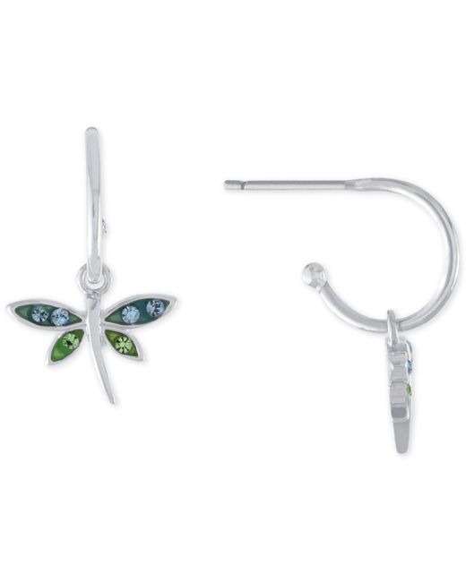Giani Bernini Metallic Crystal Dragonfly Dangle Hoop Earrings In Sterling Silver, Created For Macy's